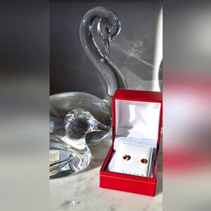 Elegant 14K Yellow Gold Red Cubic Zirconia Stud Earrings